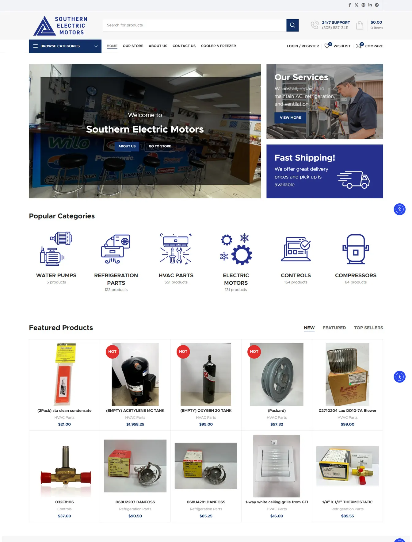 Southern Electric Motors ecommerce website homepage